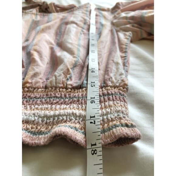 Japna Women Striped Fluter Sleeve Crop Top M Pink Pastel Feminine Coastal Summer - Picture 6 of 6